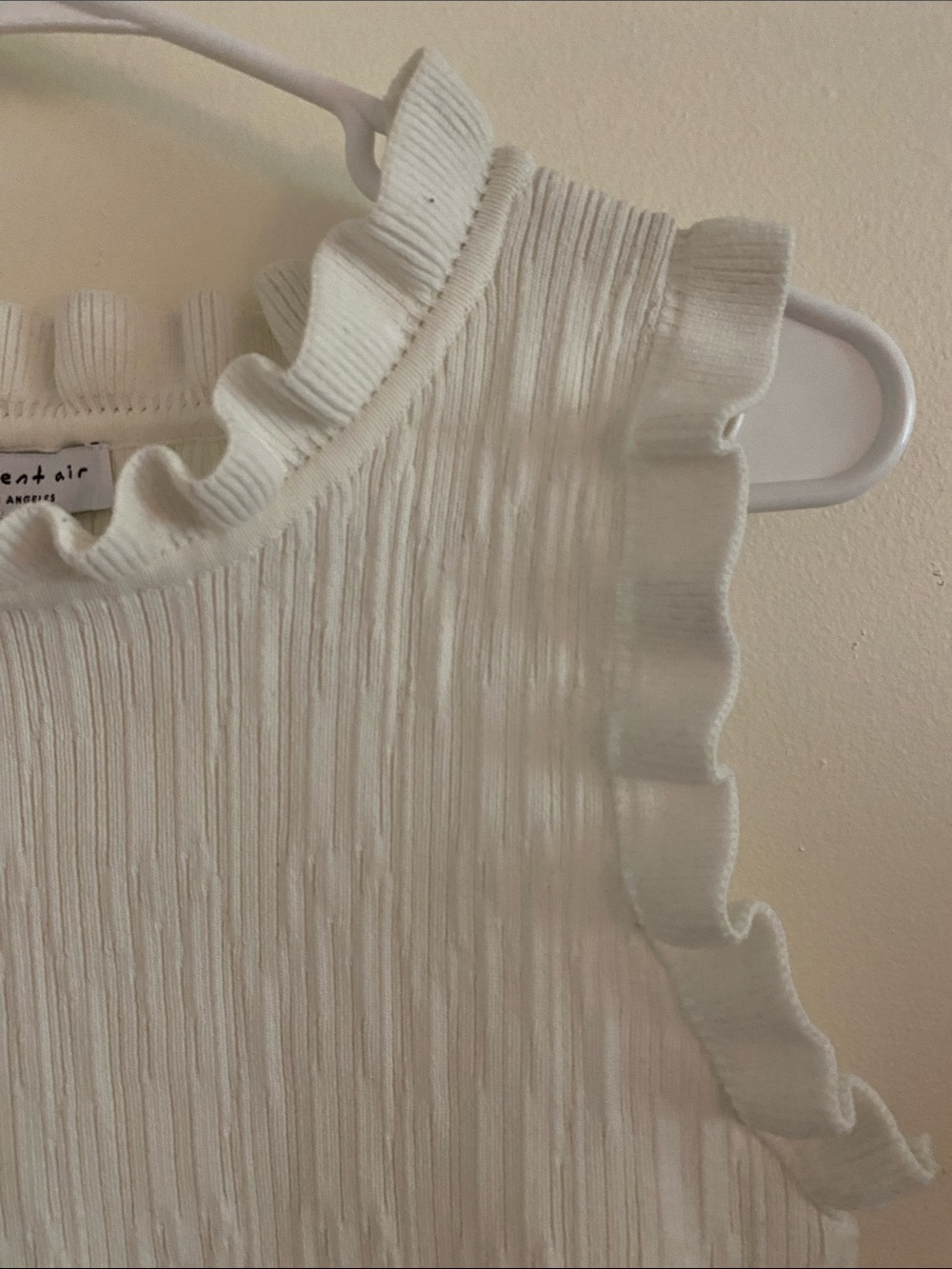 Current Air Cream Ribbed Ruffle-Neck Top - Picture 3 of 3